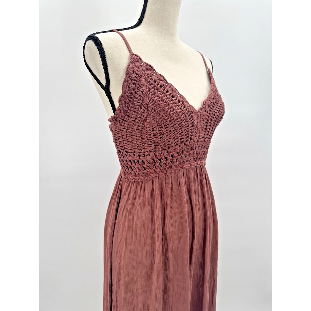 Indulge Boho Mauve Maxi Dress XL Crochet Lace Ruffle Babydoll Fairy Indie Boho